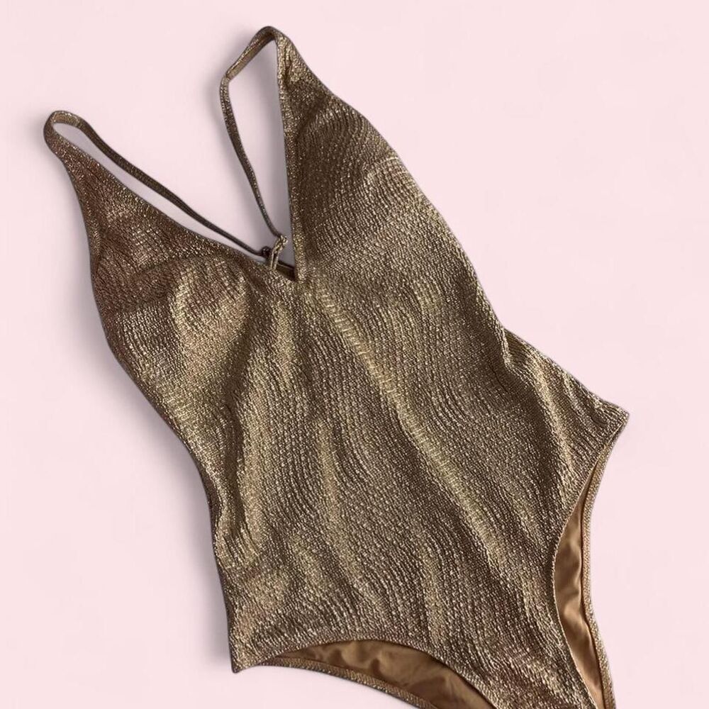 Gold metallic textured one piece swimsuit